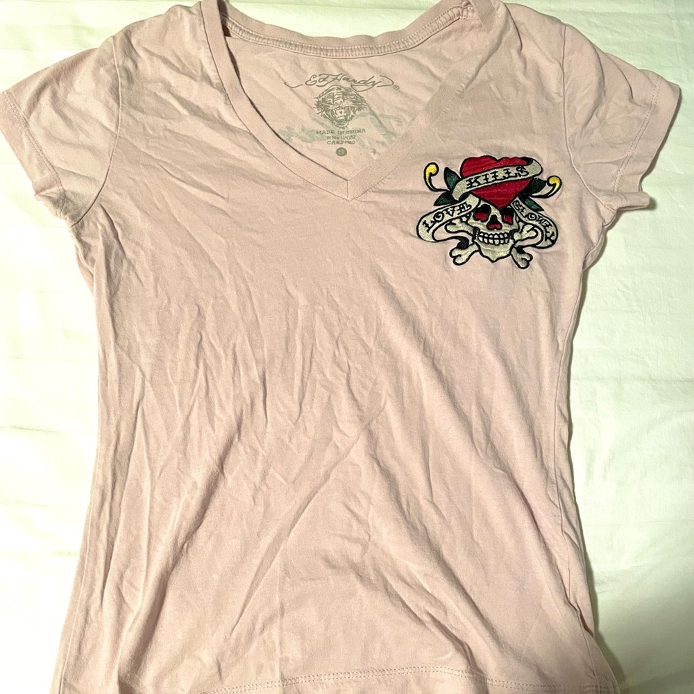 Ed hardy nude pink skull t shirt